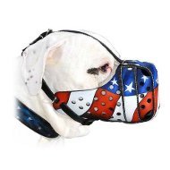 Leather Dog Muzzle for Old Victorian Bulldog with USA Flag Paint