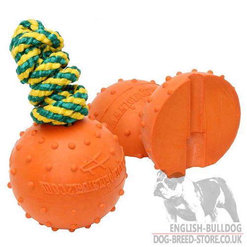 Rubber Dog Ball on Rope for Bulldogs, Tough Toy, 7 cm