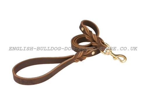 Dog Lead Leash Leather with Braided Elements for Bulldog