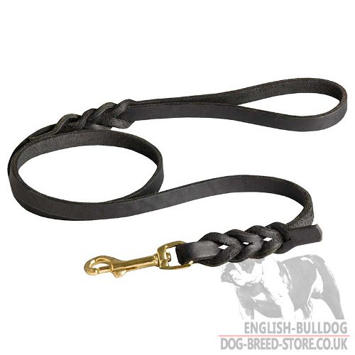 Elegant Handmade Braided Leather Dog Leash for English Bulldog