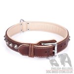 Dog Collar for English Bulldog of Nappa Lined Brown Leather "Cone"_2
