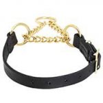 Soft Leather Martingale Dog Collar with Brass Chain for Bulldog