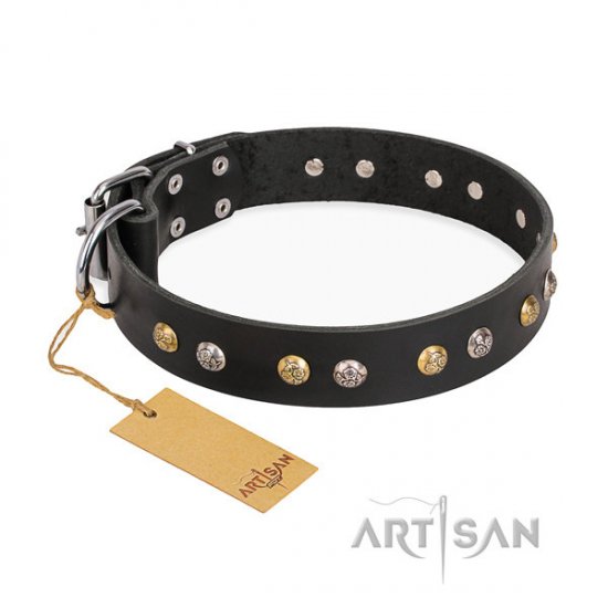 English Bulldog Collar "Jewelry Peas" FDT Artisan, Black Leather
