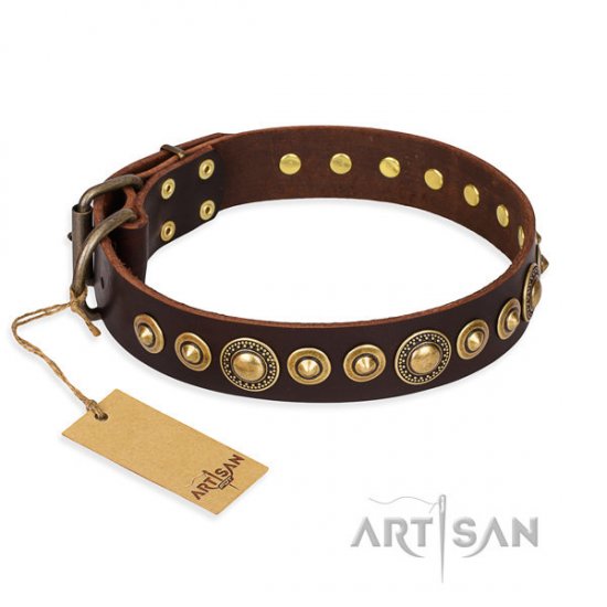 English Bulldog Collar Brown Leather "Ancient Warrior", Artisan