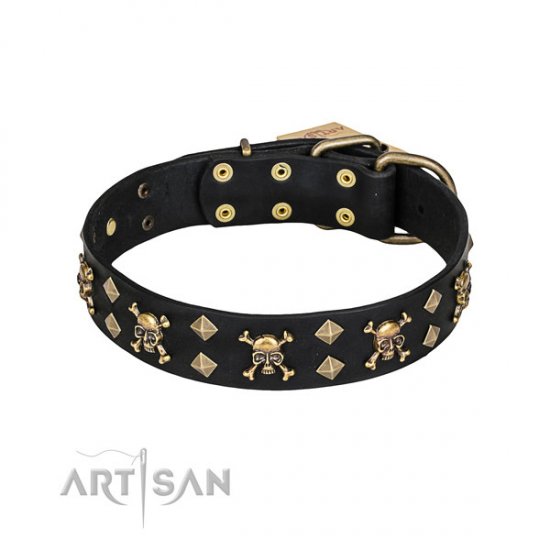 English Bulldog Collar "Jolly Roger" of Leather by FDT Artisan