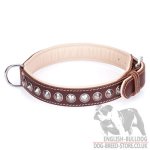 Dog Collar for English Bulldog of Nappa Lined Brown Leather "Cone"_1