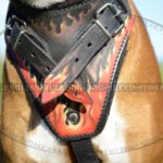 Leather Dog Harness for Boxer with Hand-Painted Flames of Fire
