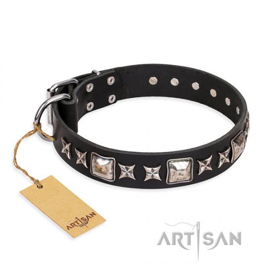 English Bulldog Collar of Black Leather "Space Walk" FDT Artisan - Click Image to Close