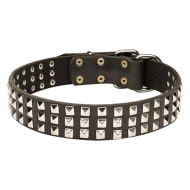 Leather Dog Collar with Pyramid Studs for English Bulldog