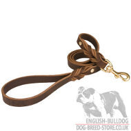 Dog Lead Leash Leather with Braided Elements for Bulldog