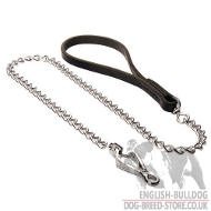 Chain Leash of Nickel-Plated Steel for Bulldog, Leather Handle
