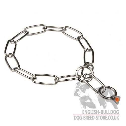 English Bulldog Dog Collar, Large Stainless Steel Links