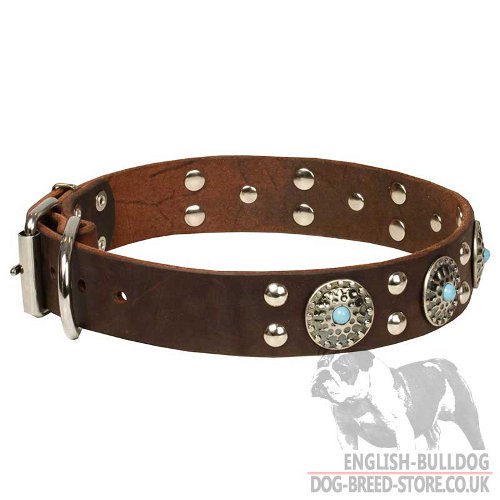 Leather Stone Dog Collar