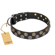 English Bulldog Collar "Romantic Breeze" Black Leather Artisan