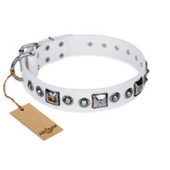 English Bulldog Collar White Leather "Lustre of Fame" Artisan English Bulldog Collar White Leather "Lustre of Fame" Artisan