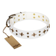 English Bulldog Collar "Bright Stars" White Leather, FDT Artisan English Bulldog Collar "Bright Stars" White Leather, FDT Artisan