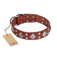 English Bulldog Collar Beige Leather "Magic Squares" Aritsan English Bulldog Collar Beige Leather "Magic Squares" Aritsan