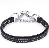 English Bulldog Collar Martingale of Black Nappa Lined Leather