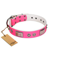 English Bulldog Girl Collar "Lady's Whim" Pink Leather Artisan English Bulldog Girl Collar "Lady's Whim" Pink Leather Artisan