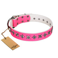 English Bulldog Girl Collar Artisan "Star Dreams", Pink Leather English Bulldog Girl Collar Artisan "Star Dreams", Pink Leather