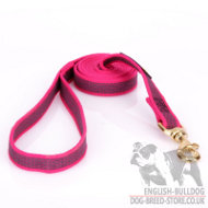 English Bulldog Leash of Pink Nylon with Non-Slip Rubber Rows