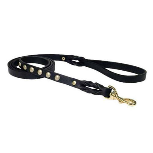 Designer Dog Leash of Fine Leather with Brass Studs for Bulldog - Click Image to Close