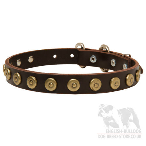Leather Dog Collar with Round Dotted Studs for English Bulldog