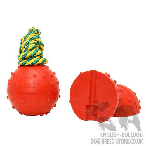 Small Rubber Ball on Rope for English Bulldog, 6 cm