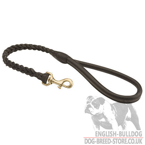 Leather Dog Lead with Braided Decoration for English Bulldogs - Click Image to Close