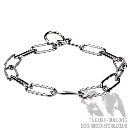 Long Link Chain Dog Collar Fur Saver Stainless Steel for Bulldog