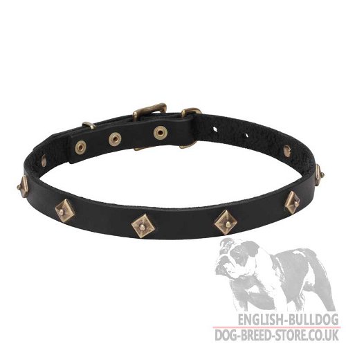 "Diamonesque" English Bulldog Leather Dog Collar Necklace