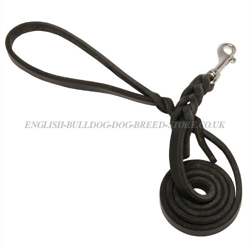 Bulldog Leash Leather with Braids and Stainless Steel Snap Hook - Click Image to Close