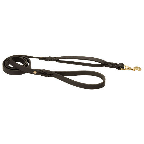 Leather Leash with Two Handles, Dog Lead UK for English Bulldog - Click Image to Close