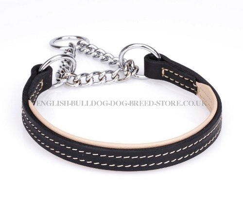 English Bulldog Collar Nappa & Leather Half Choke for Large Dog