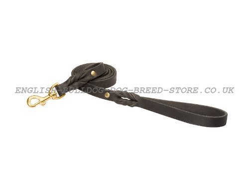 Black Leather Braided Dog Leash for Bulldog Training and Walking