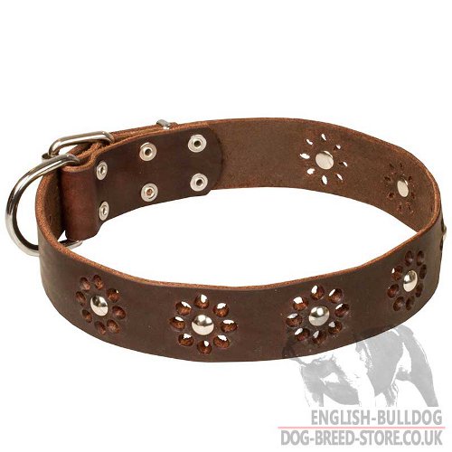 "Flower Symphony" Leather Dog Collar Spring Decor for Bulldogs