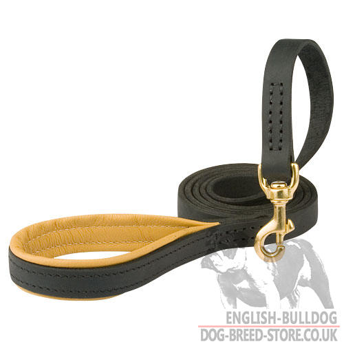 Padded Handle Dog Leash for Bulldogs, Handmade Leather Lead - Click Image to Close